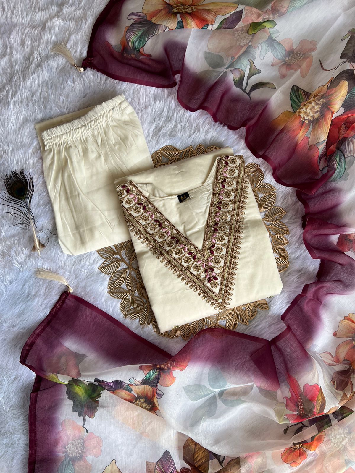 White Color Heavy Roman Silk With Embroidered Matching Pant & Chanderi Silk Dupatta Digital Print