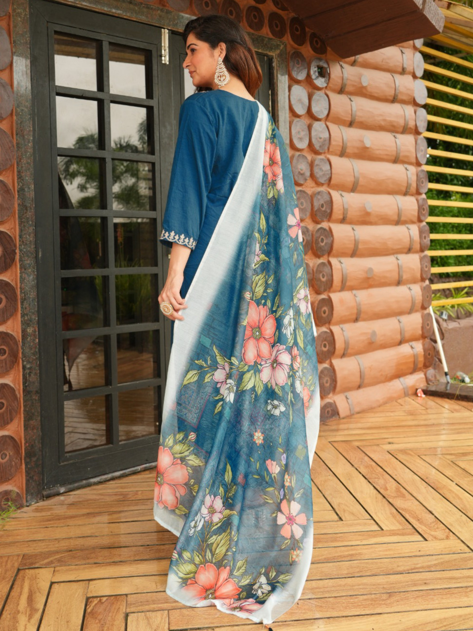 Rama Color Heavy Premium Roman Silk With Embroidered Work Matching Pant & Dupatta Chanderi Silk Digital Print