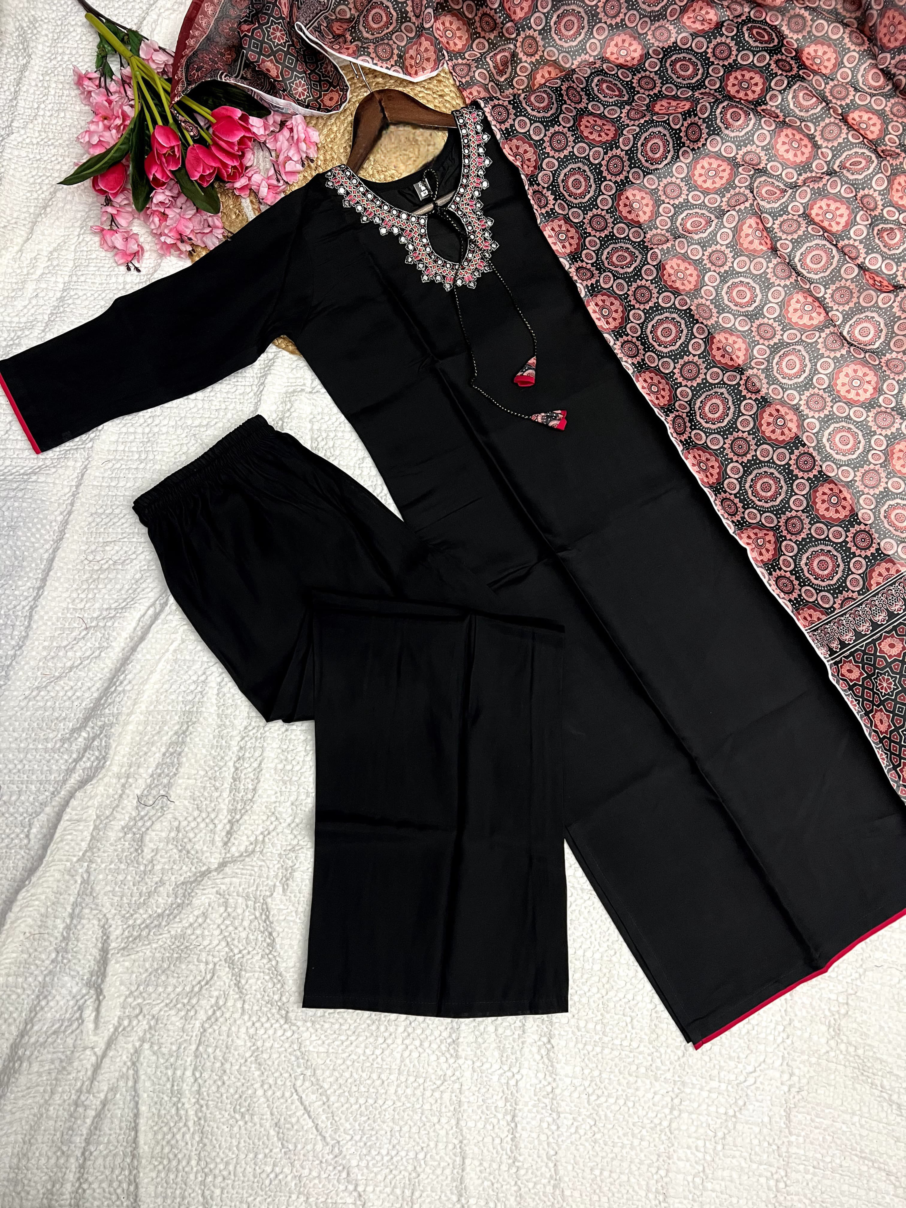 Black Color Heavy Viscose Kurta Set With Bottom & Chanderi Printed Dupatta