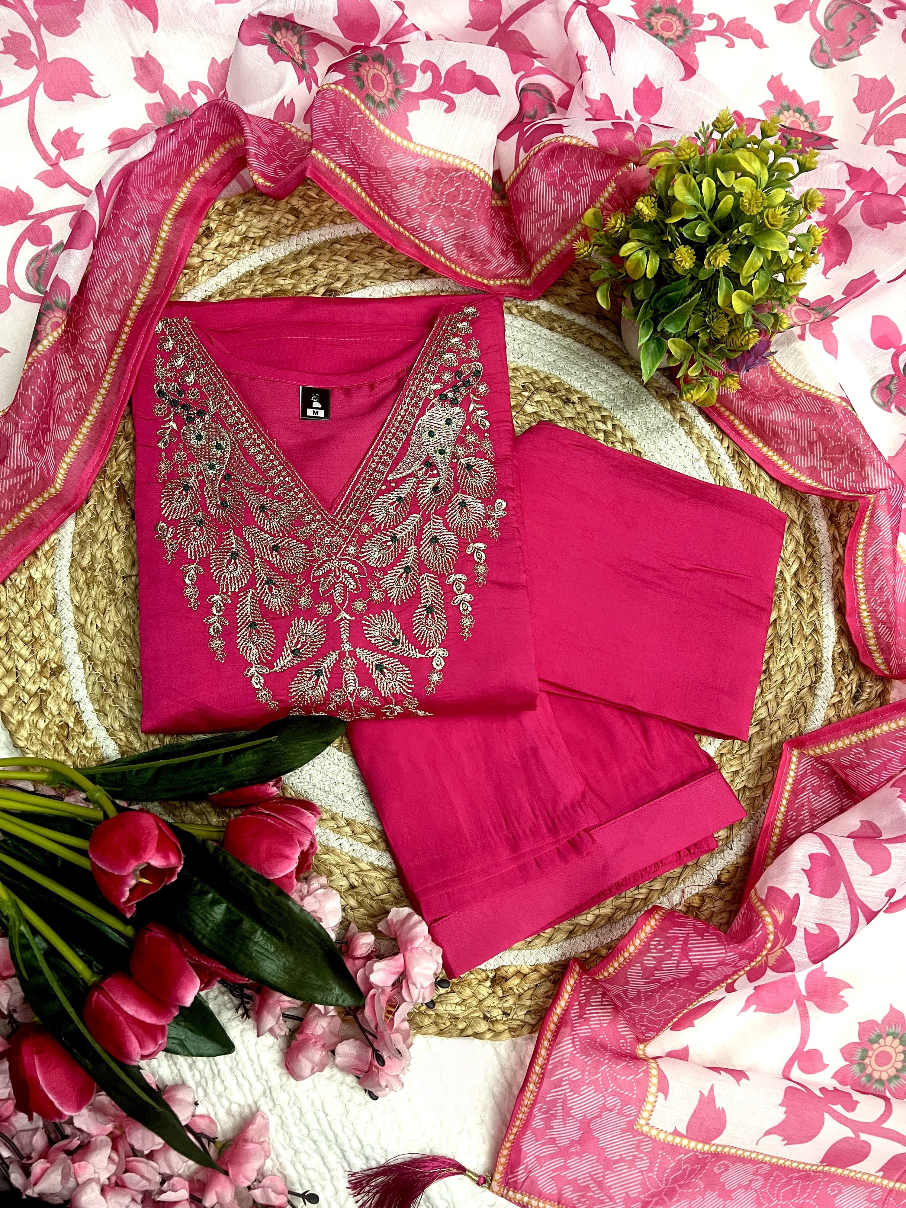 Pink Color Heavy Viscose Chanderi Kurta With Bottom & Chanderi Dupatta