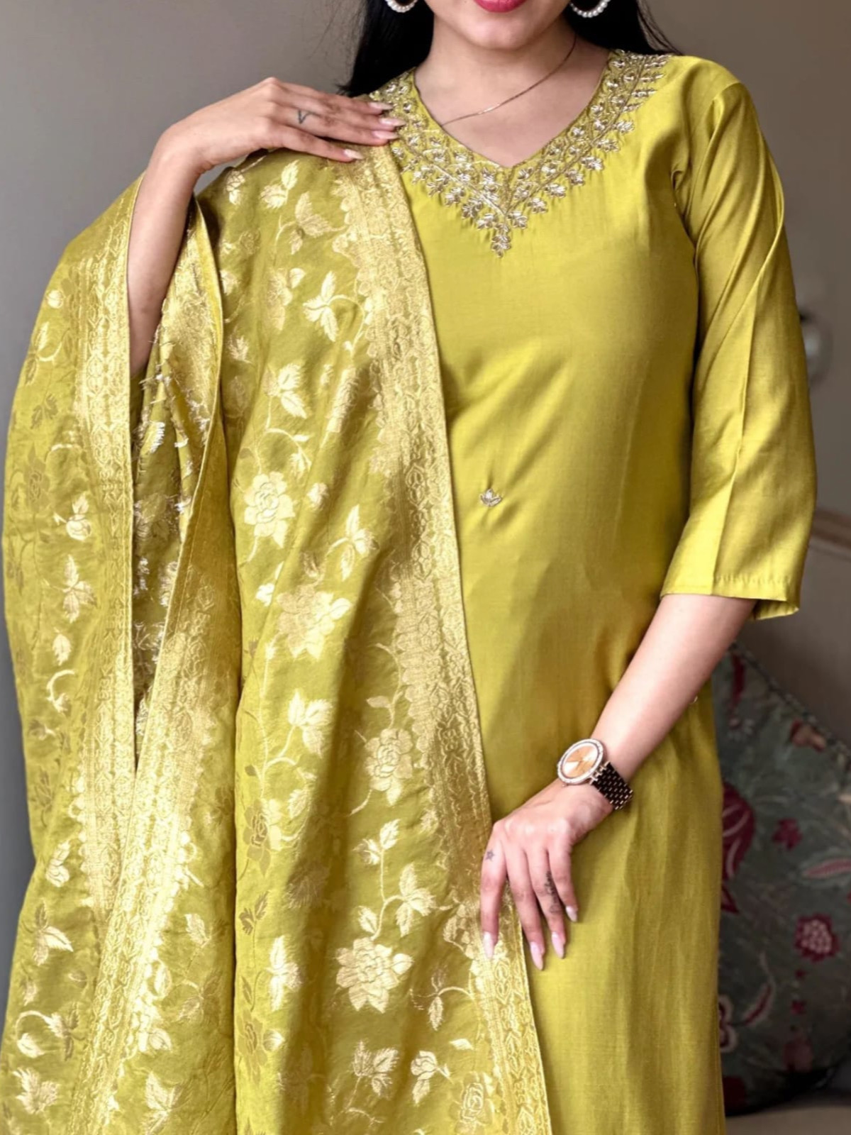 Radiant Yellow Color Heavy Viscose Chanderi Kurta Set With Bottom & Jacquard Dupatta