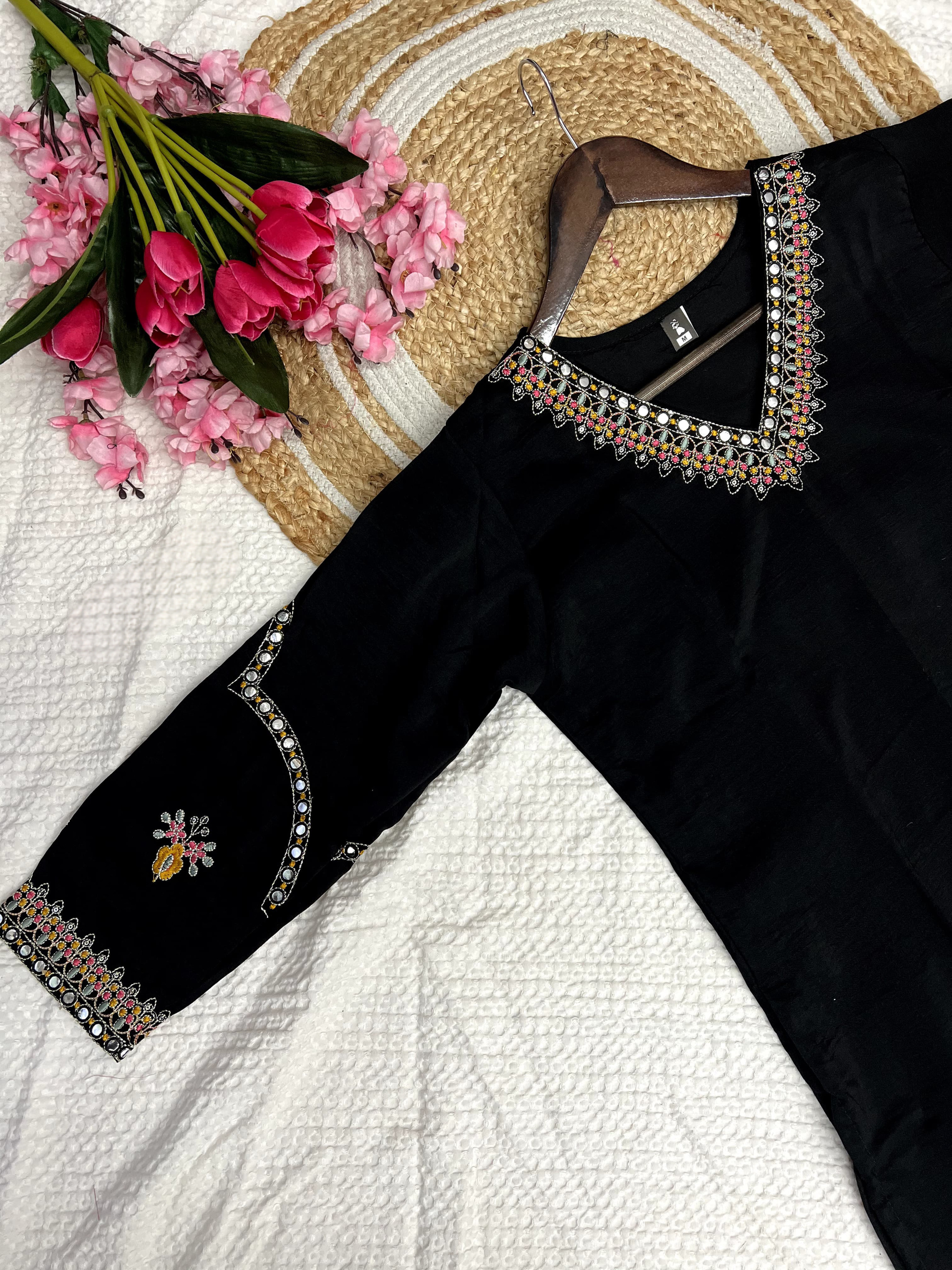 Black Color Heavy Viscose Silk Embroidery Kurta Set With Bottom & Chinon Dupatta