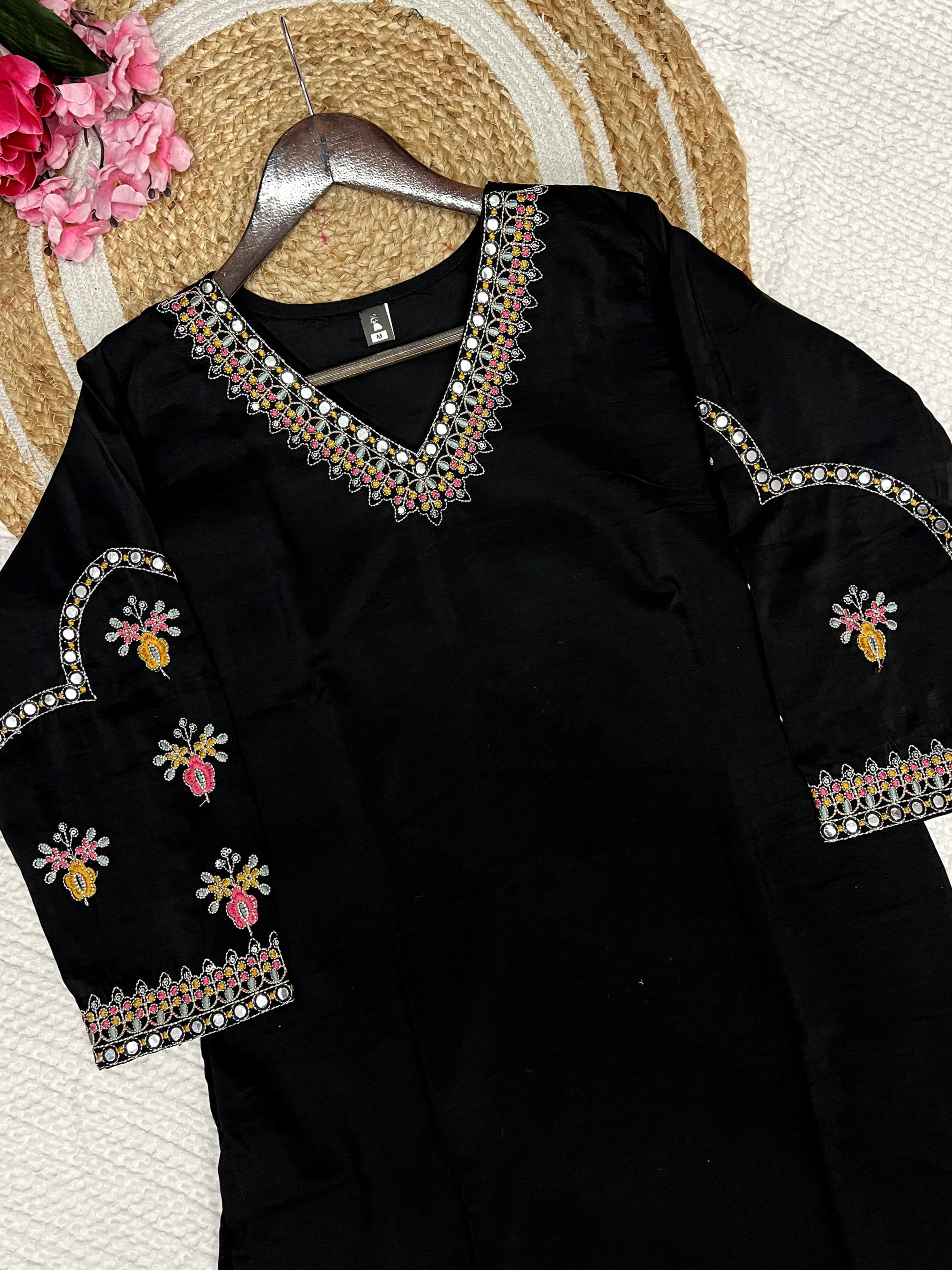 Black Color Heavy Viscose Silk Embroidery Kurta Set With Bottom & Chinon Dupatta