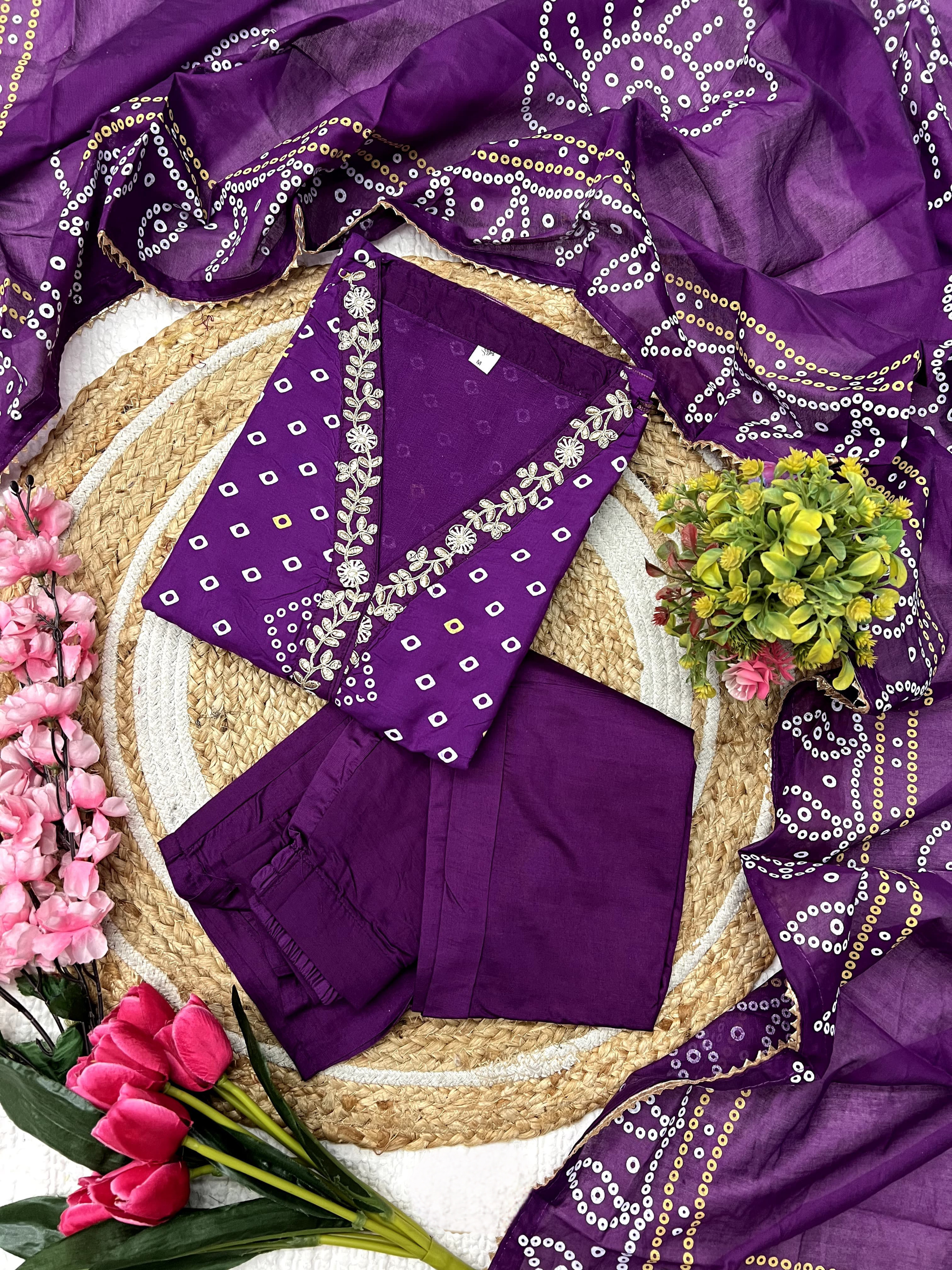 Purple Printed Viscose Position Print Full Inner With Cotton Bottom & Chanderi Dupatta