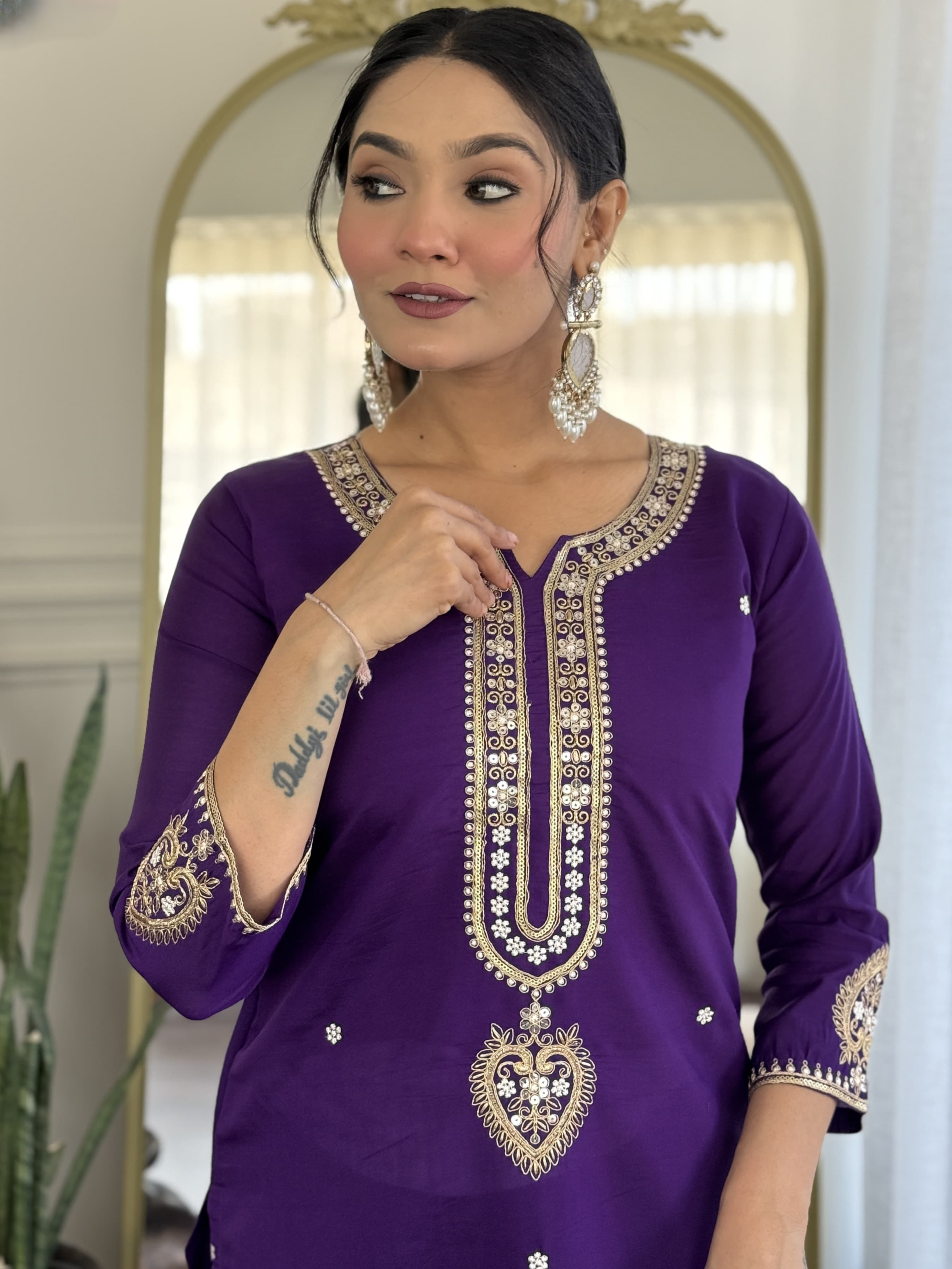 Purple Chanderi Kurta Set With Jacquard Dupatta Graceful & Stylish