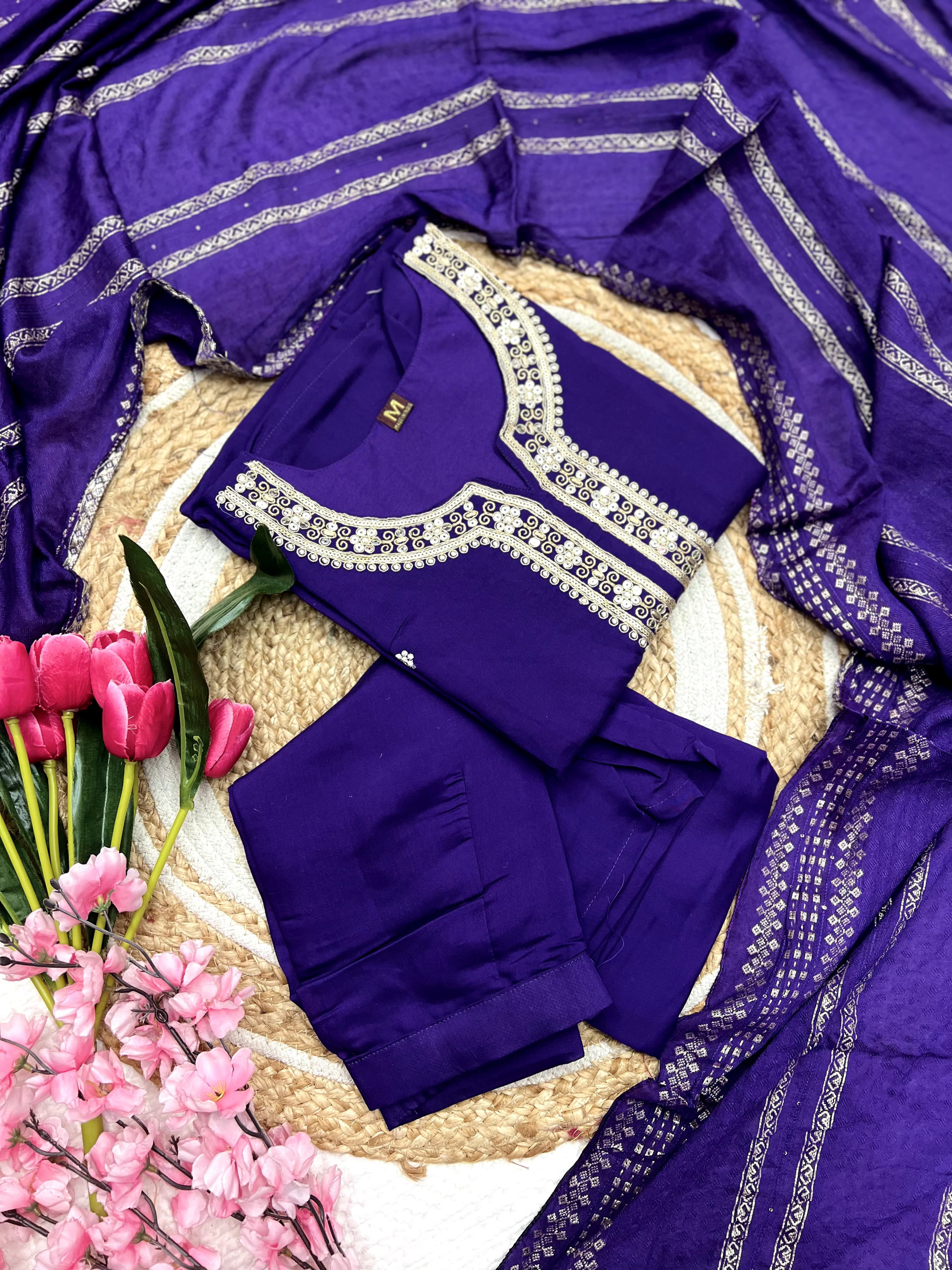 Purple Chanderi Kurta Set With Jacquard Dupatta Graceful & Stylish