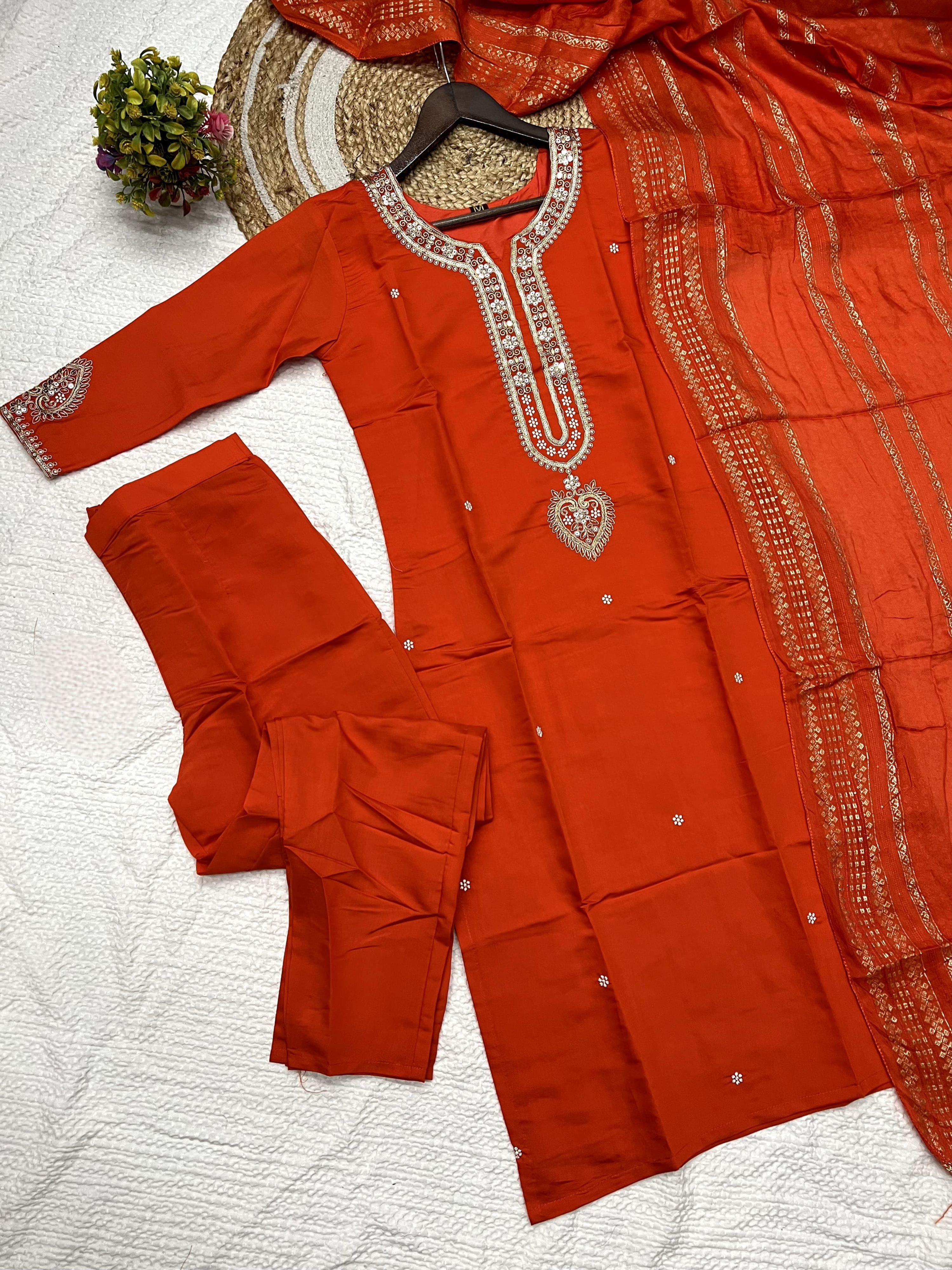 Orange Chanderi Kurta Set With Jacquard Dupatta Graceful & Stylish