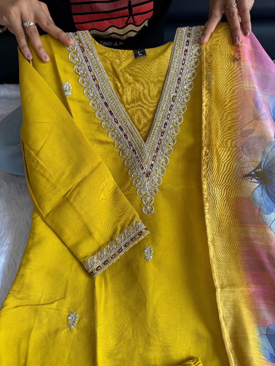 Yellow Haldi Color Heavy Roman Silk with Embroidered Work Matching Pant & Chanderi Silk Digital Print Dupatta