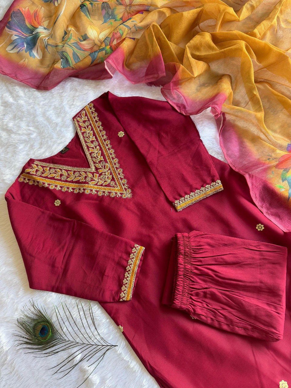 Mehrun Color Heavy Roman Silk Suit Set With Embroidered Work Matching Color Pant & Dupatta Chanderi Silk Digital Print