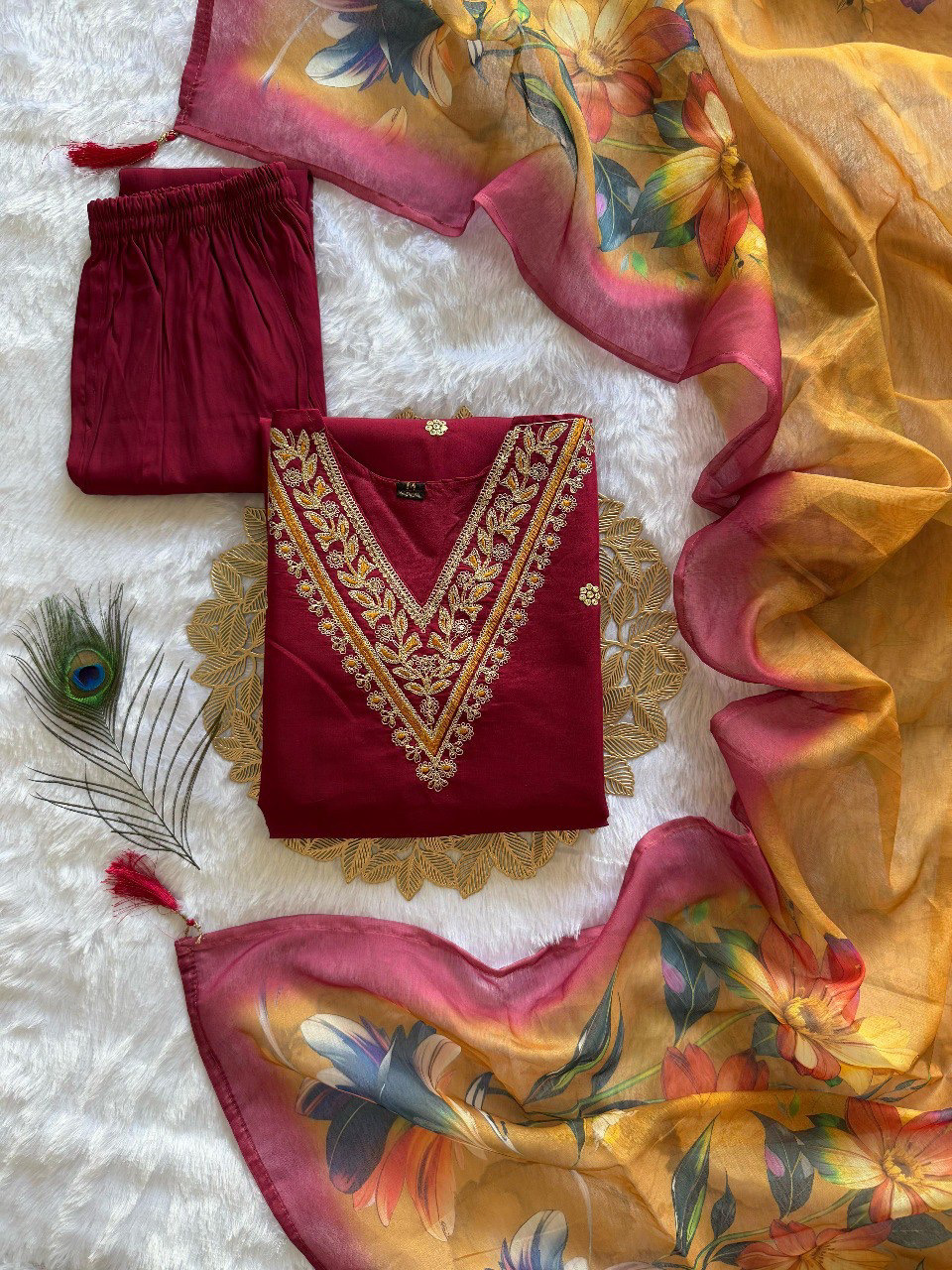 Mehrun Color Heavy Roman Silk Suit Set With Embroidered Work Matching Color Pant & Dupatta Chanderi Silk Digital Print